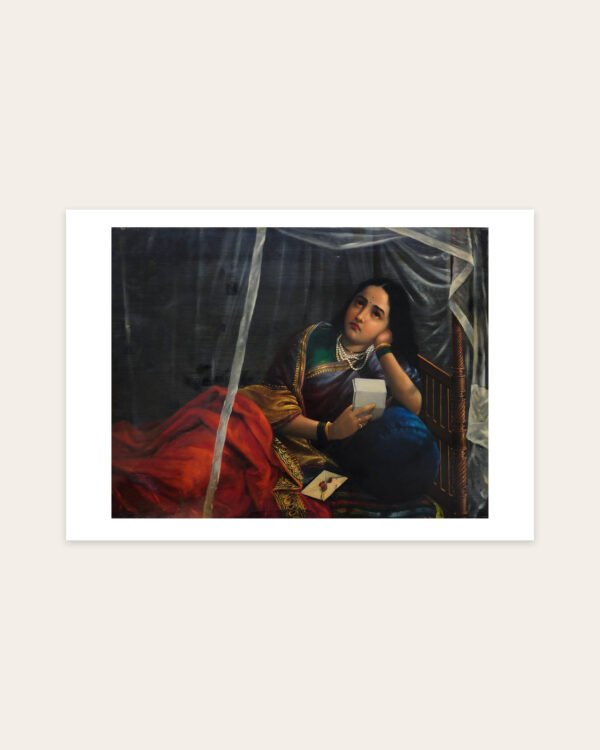 Disappointed by Raja Ravi Varma, landscape art print on a white border