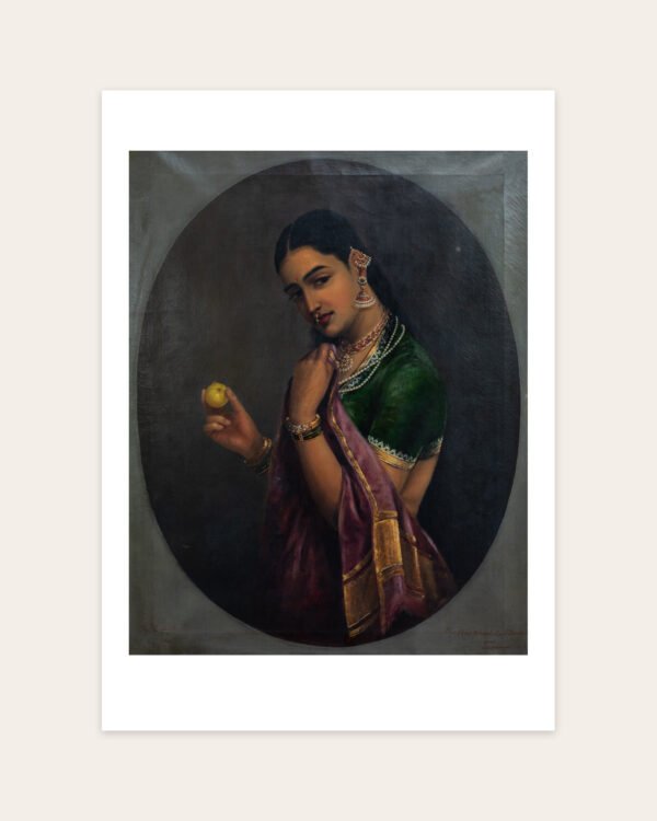 The Coquette by Raja Ravi Varma, portrait art print on a white border